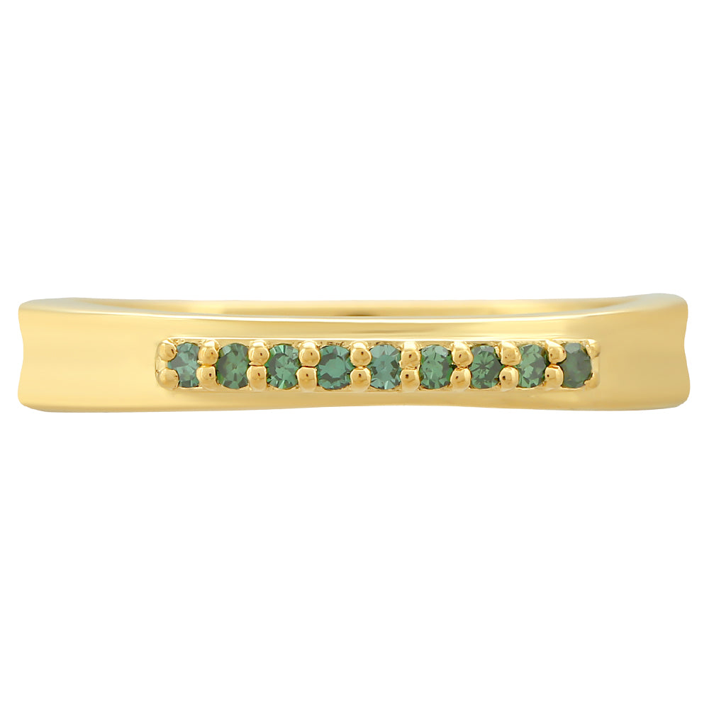 Anel de Prata com Banho de Ouro com Diamante Verde 1 