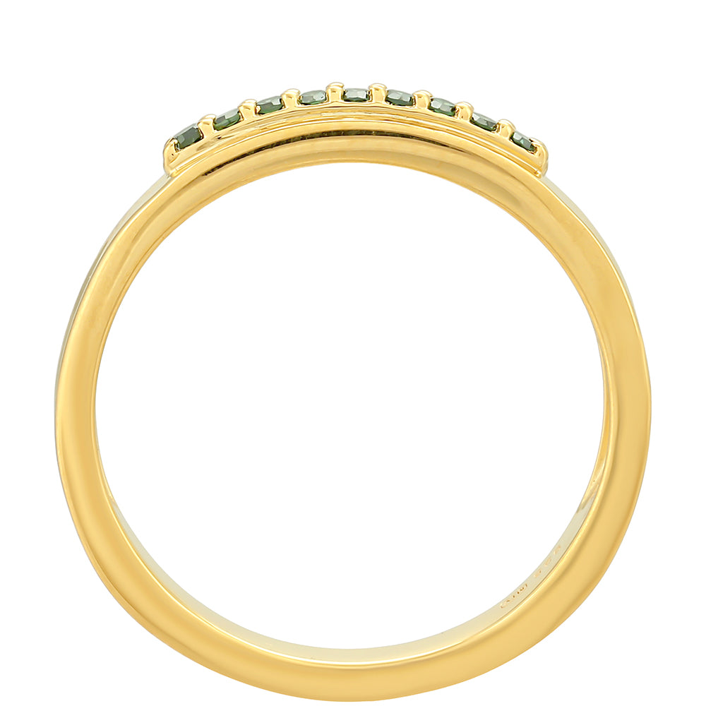 Anel de Prata com Banho de Ouro com Diamante Verde