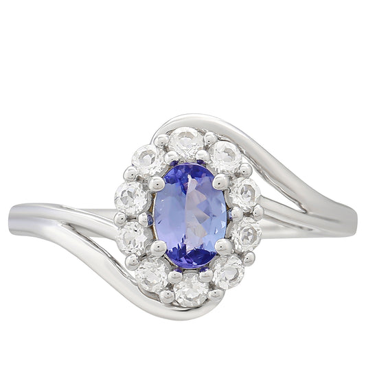 Anel de Prata com Tanzanite AAA e Topázio Branco