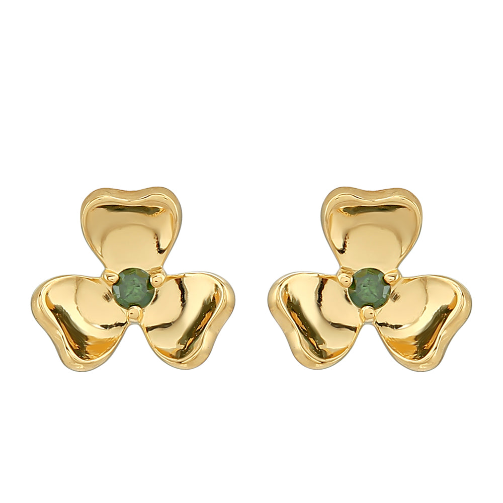 Brincos de Prata com Banho de Ouro com Diamante Verde