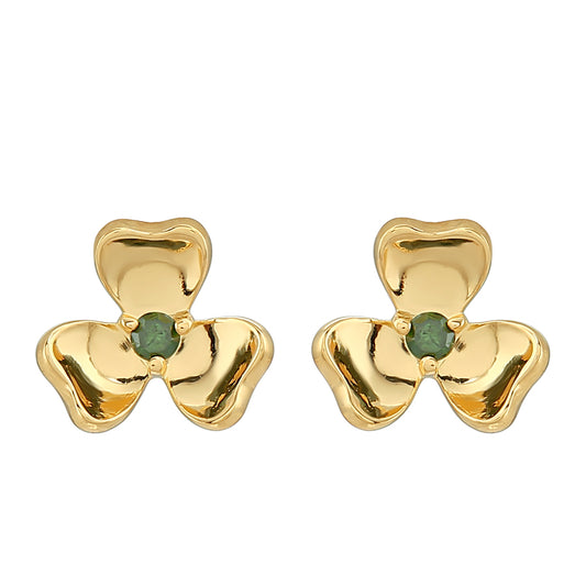 Brincos de Prata com Banho de Ouro com Diamante Verde