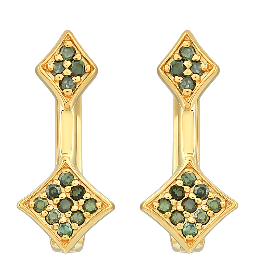 Brincos de Prata com Banho de Ouro com Diamante Verde 1 