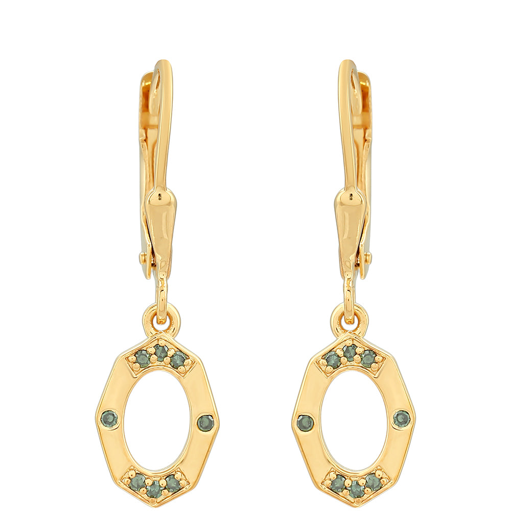 Brincos de Prata com Banho de Ouro com Diamante Verde 1 