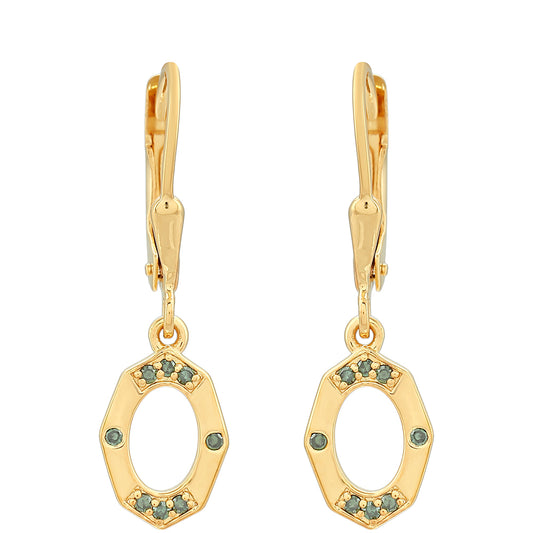Brincos de Prata com Banho de Ouro com Diamante Verde