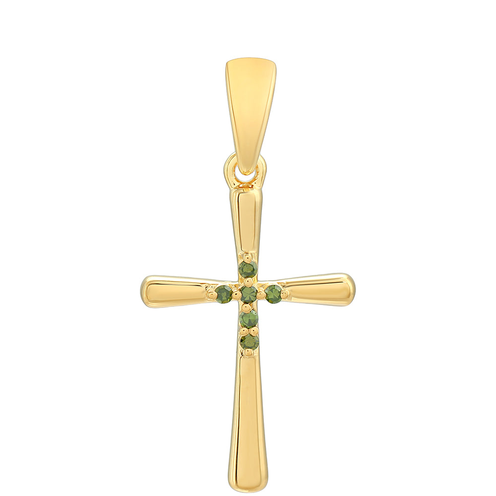 Cruz Pendente de Prata com Banho de Ouro com Diamante Verde