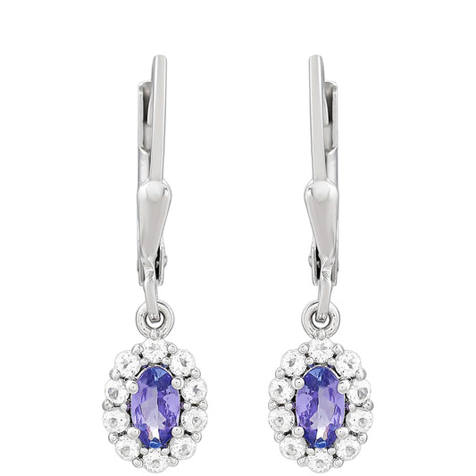 Brincos de Prata com Tanzanite AAA e Topázio Branco