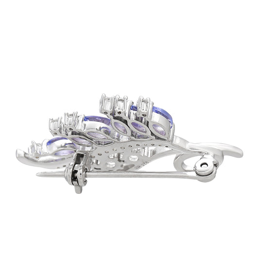 Alfinete de Prata com Tanzanite AAA e Topázio Branco  Contraste: Cabeca de Veado (800)