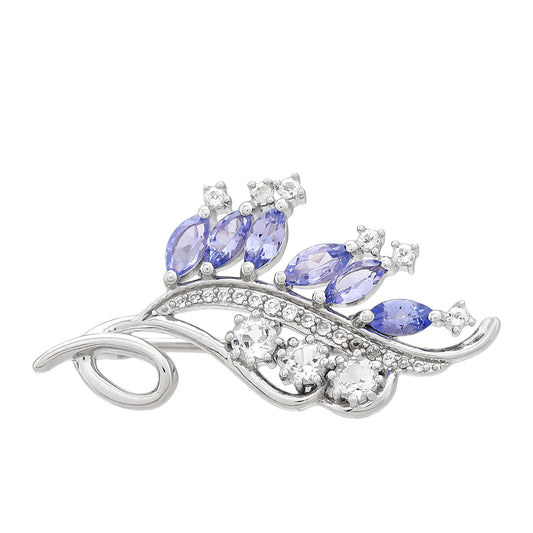 Alfinete de Prata com Tanzanite AAA e Topázio Branco  Contraste: Cabeca de Veado (800)