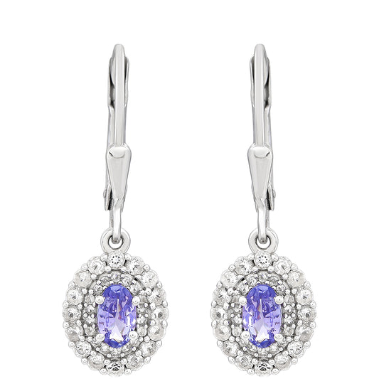 Brincos de Prata com Tanzanite AAA e Topázio Branco