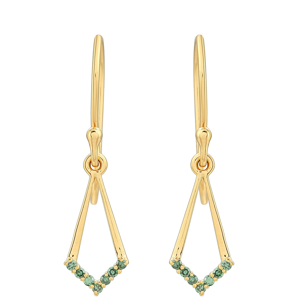 Brincos de Prata com Banho de Ouro com Diamante Verde 1 