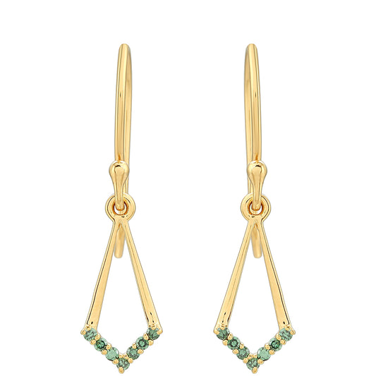 Brincos de Prata com Banho de Ouro com Diamante Verde