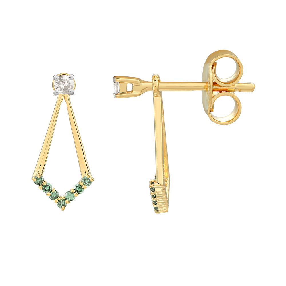 Brincos de Prata com Banho de Ouro com Diamante Verde 3 