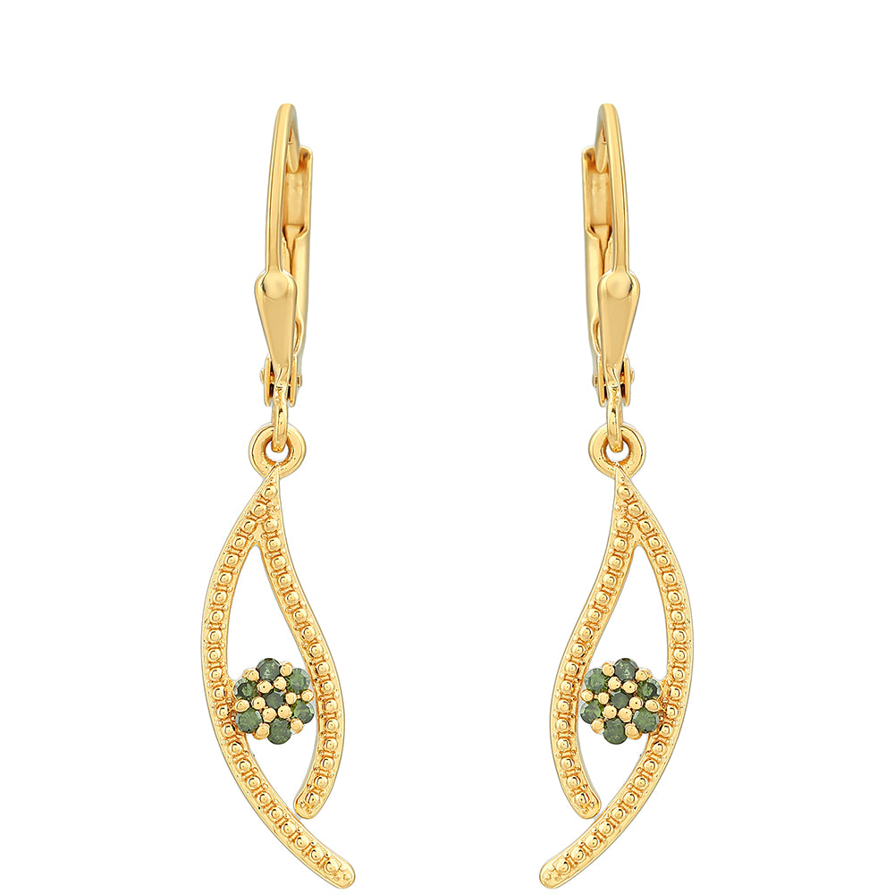 Brincos de Prata com Banho de Ouro com Diamante Verde