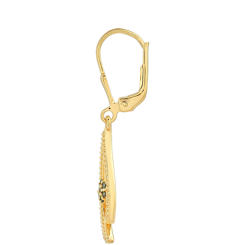 Brincos de Prata com Banho de Ouro com Diamante Verde 2 