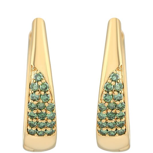 Brincos de Prata com Banho de Ouro com Diamante Verde