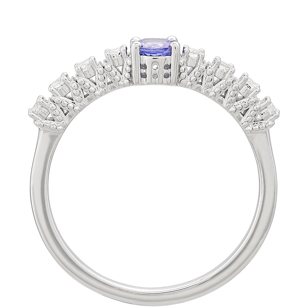 Anel de Prata com Tanzanite AAA e Topázio Branco