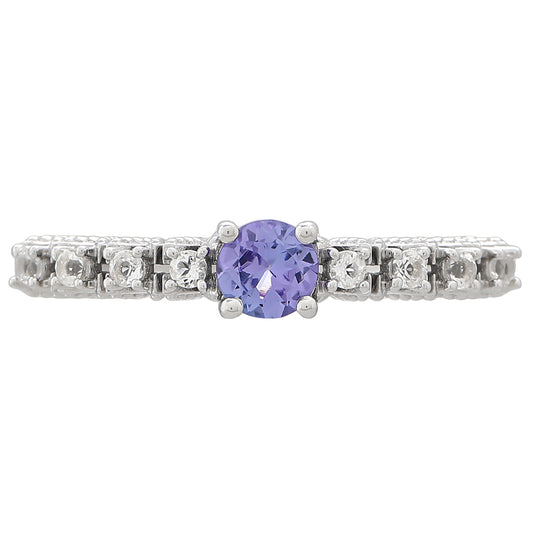 Anel de Prata com Tanzanite AAA e Topázio Branco