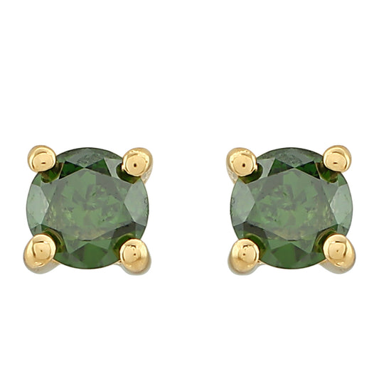 Brincos de Prata com Banho de Ouro com Diamante Verde