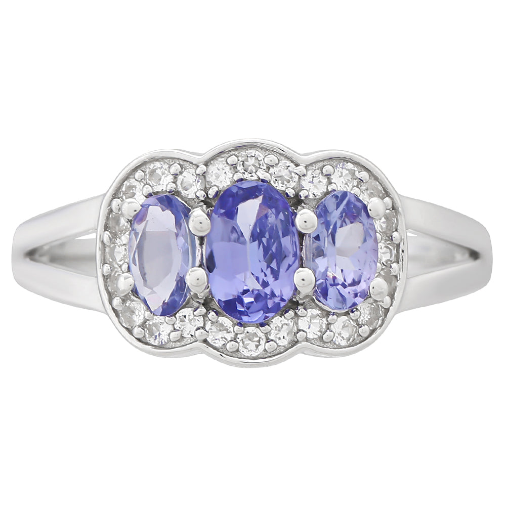 Anel de Prata com Tanzanite AAA e Topázio Branco