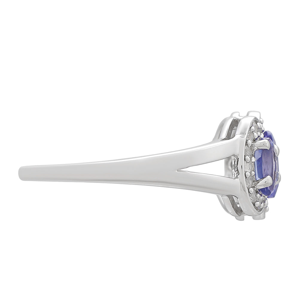 Anel de Prata com Tanzanite AAA e Topázio Branco