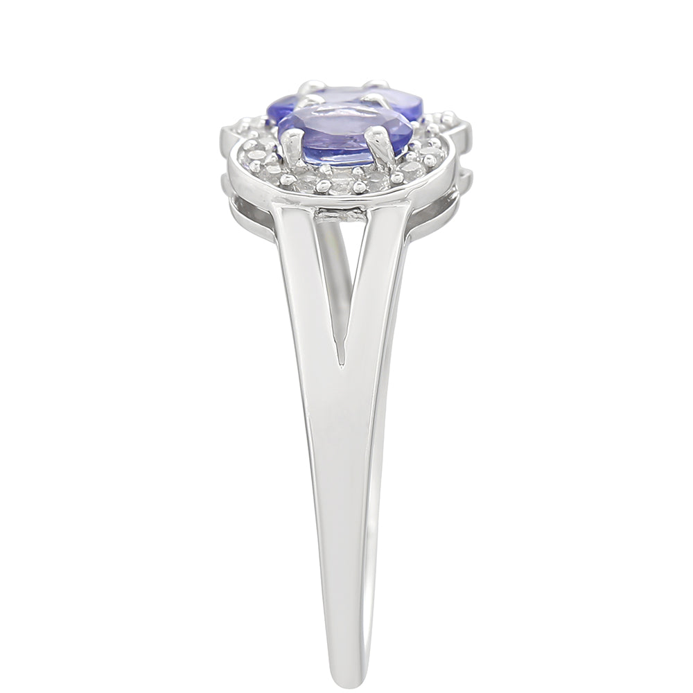 Anel de Prata com Tanzanite AAA e Topázio Branco