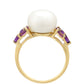 Anel de Ouro com Ametista e Pérola de Água Doce Branca  Contraste: Cruz missionária