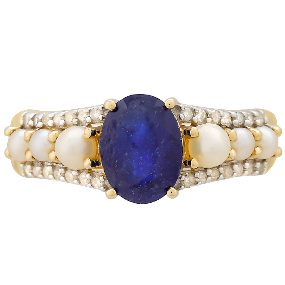 Anel de Ouro com Safira da Tailândia e Diamante Branco  Contraste: Cruz missionária