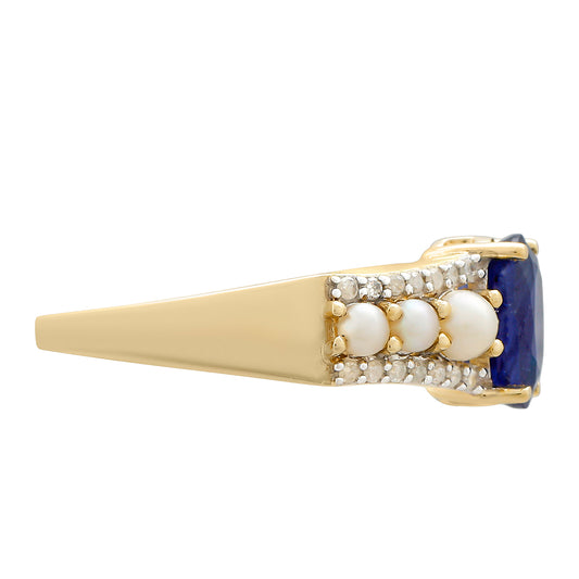 Anel de Ouro com Safira da Tailândia e Diamante Branco  Contraste: Cruz missionária