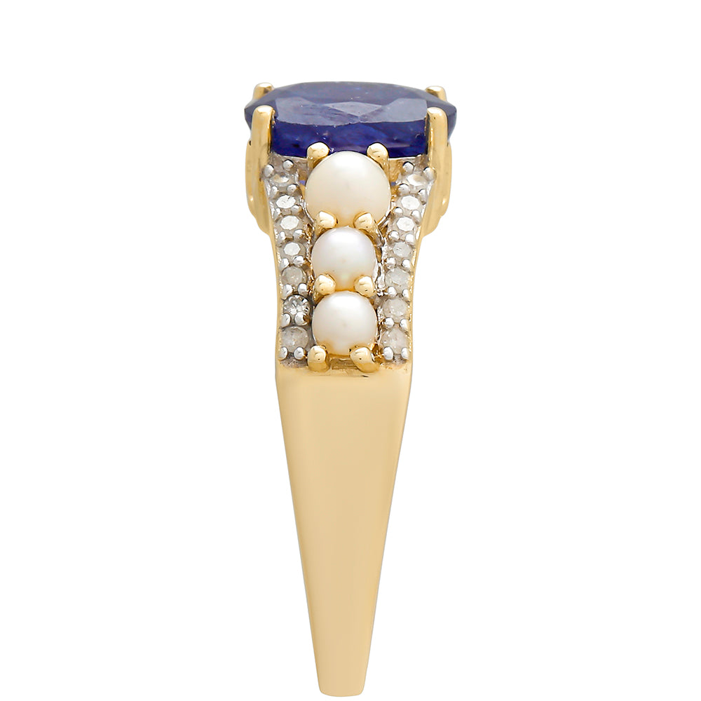 Anel de Ouro com Safira da Tailândia e Diamante Branco  Contraste: Cruz missionária 3 