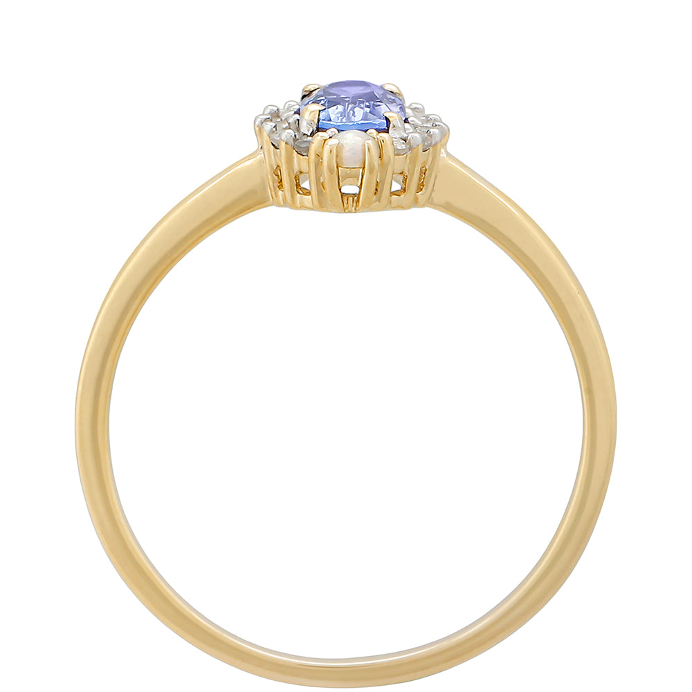 Anel de Ouro com Tanzanite e Diamante Branco  Contraste: Cruz missionária