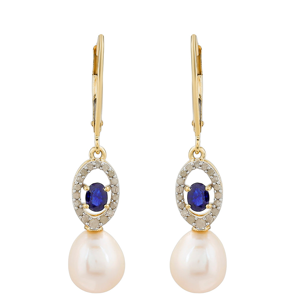 Brincos de Ouro com Safira da Tailândia e Diamante Branco  Contraste: Cruz missionária