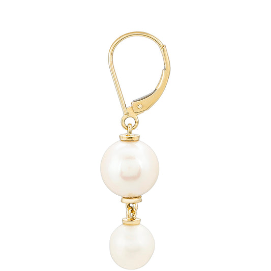 Brincos de Ouro com Pérola de Água Doce Branca  Contraste: Cruz missionária