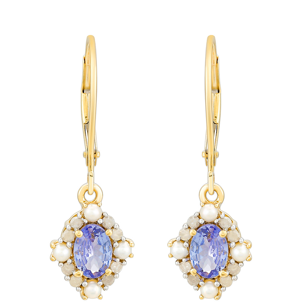 Brincos de Ouro com Tanzanite e Diamante Branco  Contraste: Cruz missionária 1 