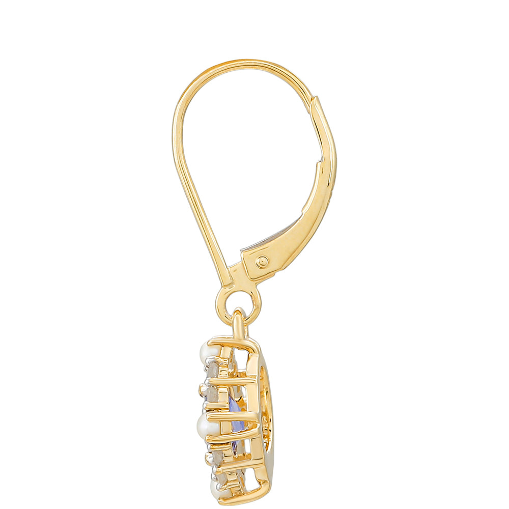 Brincos de Ouro com Tanzanite e Diamante Branco  Contraste: Cruz missionária 2 