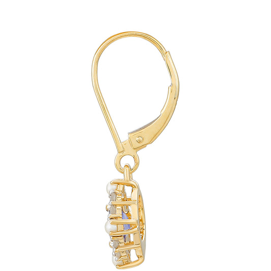 Brincos de Ouro com Tanzanite e Diamante Branco  Contraste: Cruz missionária