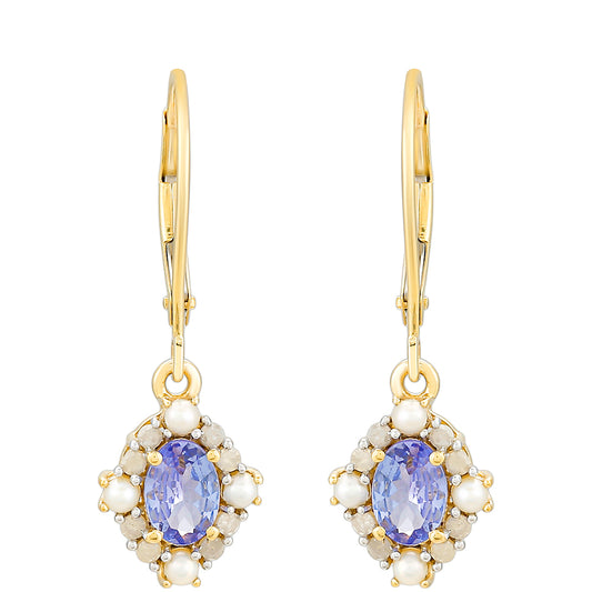 Brincos de Ouro com Tanzanite e Diamante Branco  Contraste: Cruz missionária