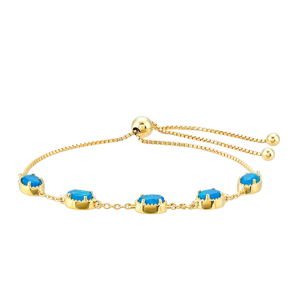 Pulseira de Prata com Banho de Ouro com Opala Azul Paraib da Etiópia  Contraste: Cabeca de Veado (800)