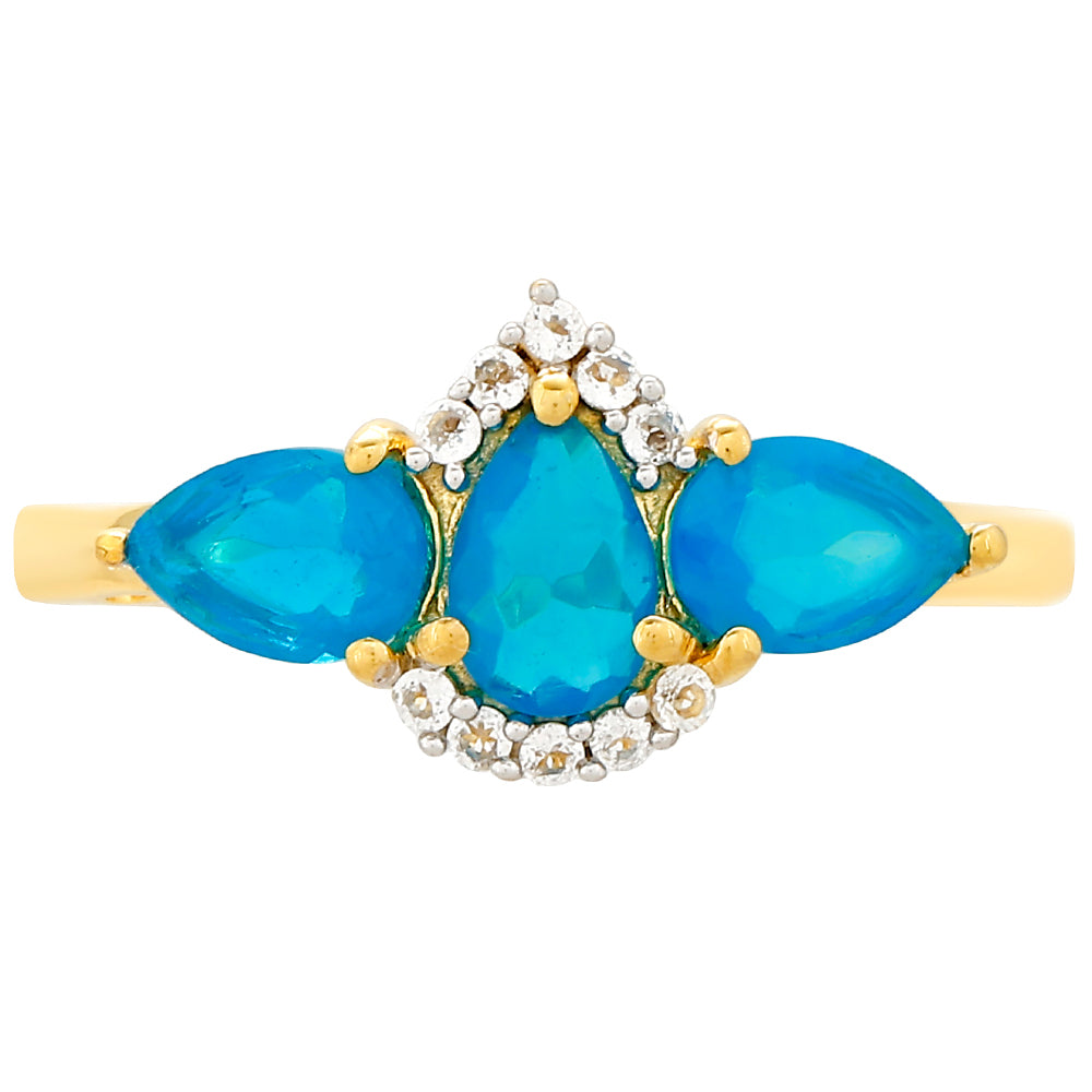 Anel de Prata com Banho de Ouro com Opala Azul Paraib da Etiópia e Topázio Branco