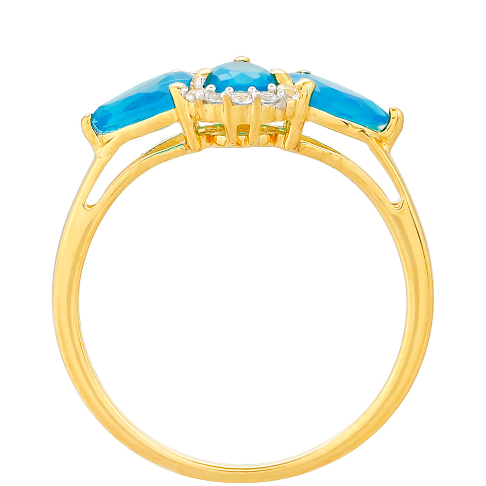 Anel de Prata com Banho de Ouro com Opala Azul Paraib da Etiópia e Topázio Branco