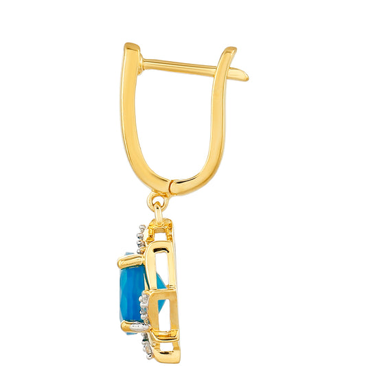 Brincos de Prata com Banho de Ouro com Opala Azul Paraib da Etiópia e Topázio Branco