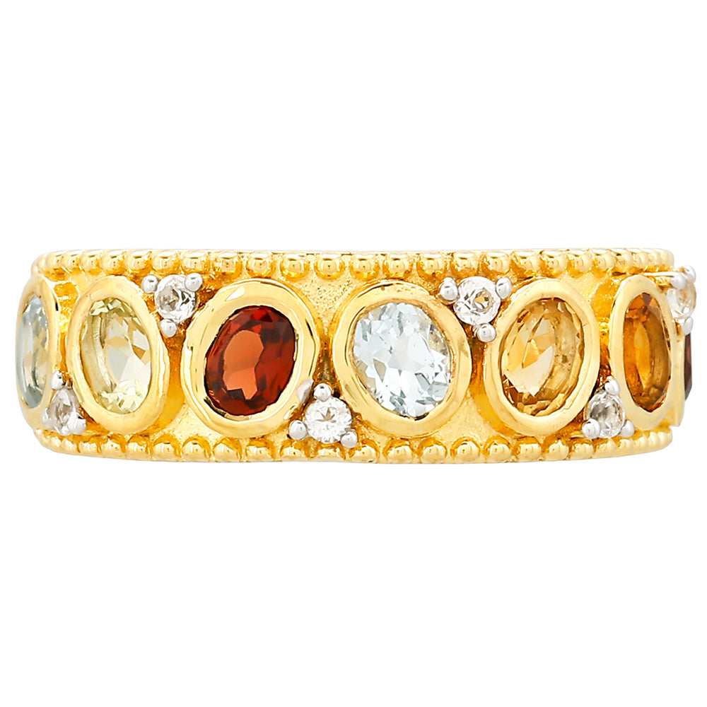 Anel de Prata com Banho de Ouro com Granada e Citrino Madeira  Contraste: Cabeca de Veado (800) 1 