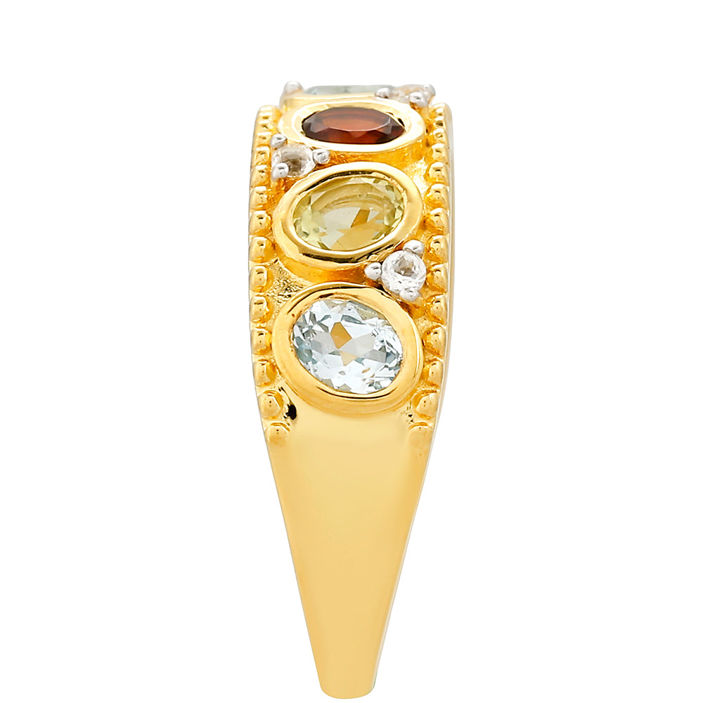 Anel de Prata com Banho de Ouro com Granada e Citrino Madeira  Contraste: Cabeca de Veado (800) 3 