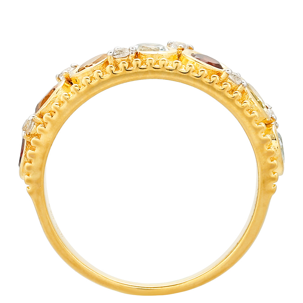 Anel de Prata com Banho de Ouro com Granada e Citrino Madeira  Contraste: Cabeca de Veado (800) 4 