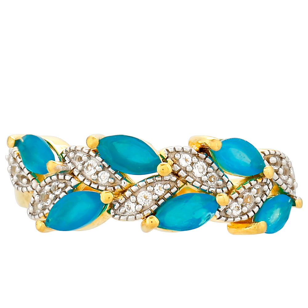 Anel de Prata com Banho de Ouro com Opala Azul Paraib da Etiópia e Topázio Branco 1 