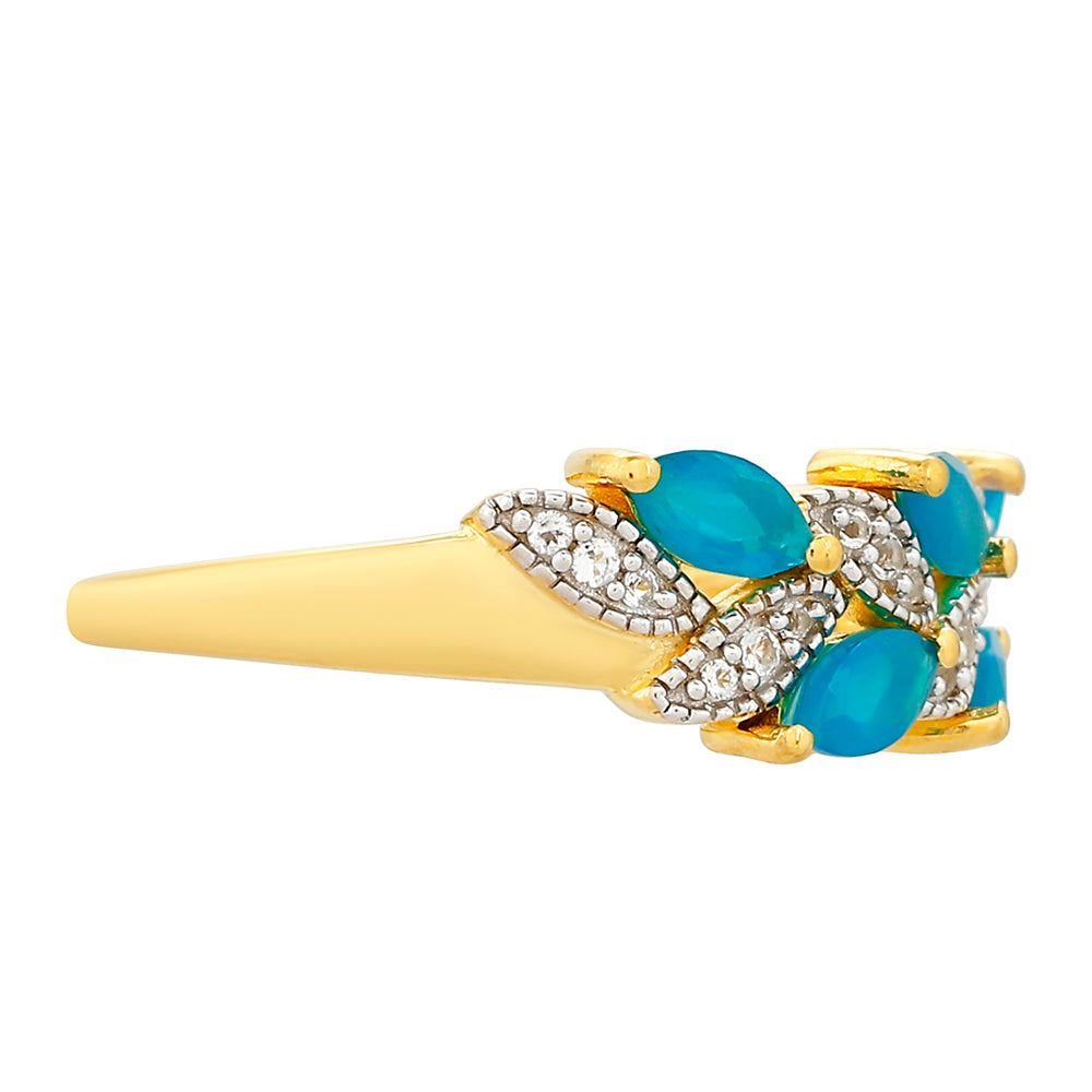 Anel de Prata com Banho de Ouro com Opala Azul Paraib da Etiópia e Topázio Branco 2 