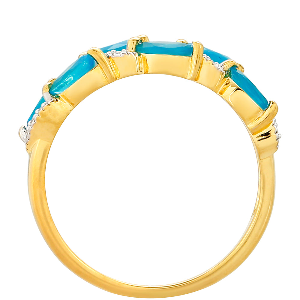 Anel de Prata com Banho de Ouro com Opala Azul Paraib da Etiópia e Topázio Branco