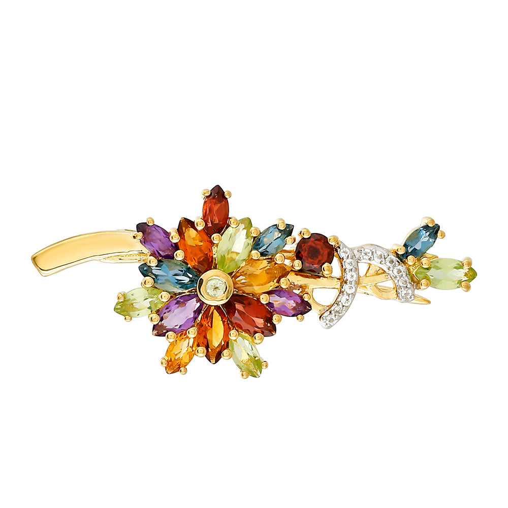 Alfinete de Prata com Banho de Ouro com Ametista e Citrino Madeira