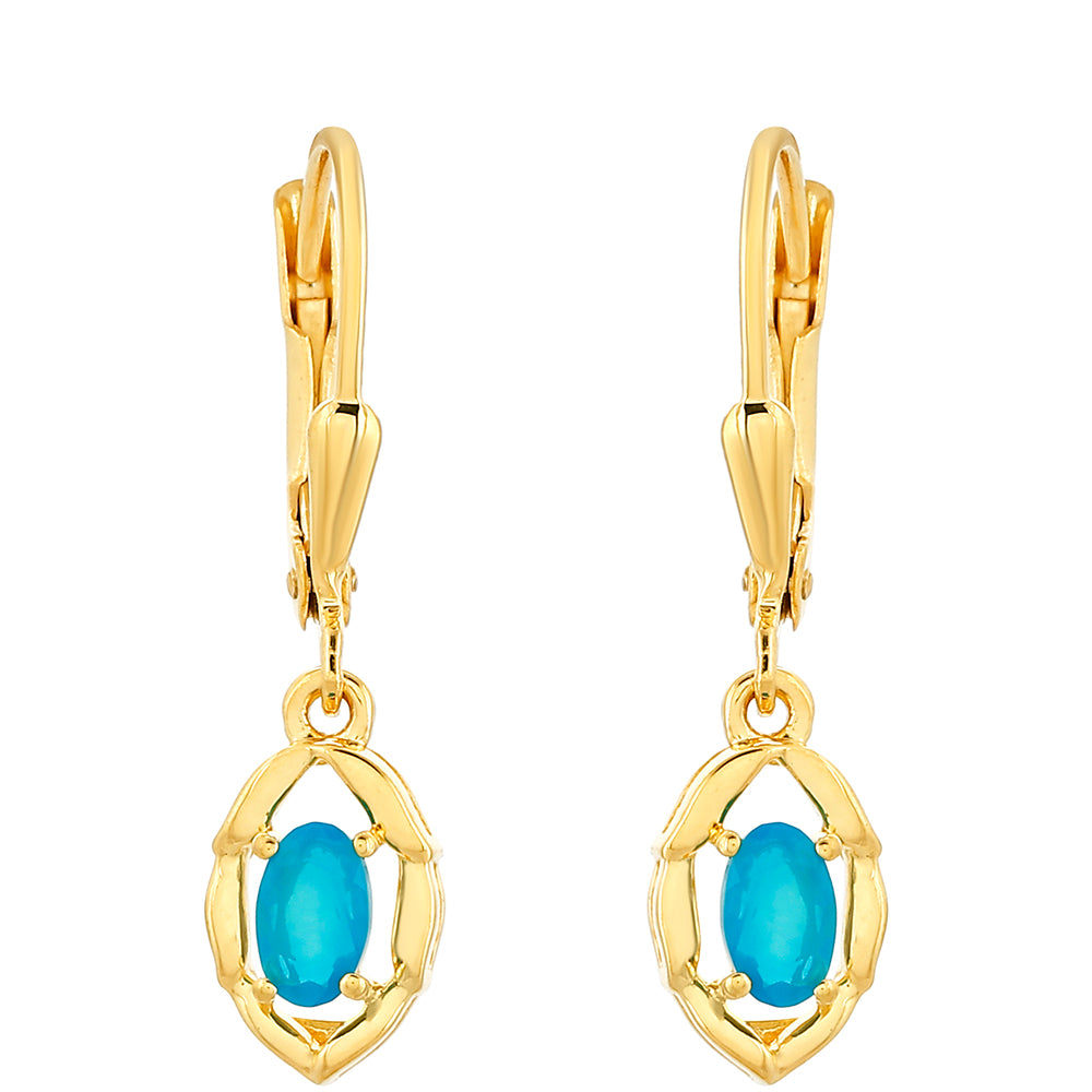 Brincos de Prata com Banho de Ouro com Opala Azul Paraib da Etiópia 1 