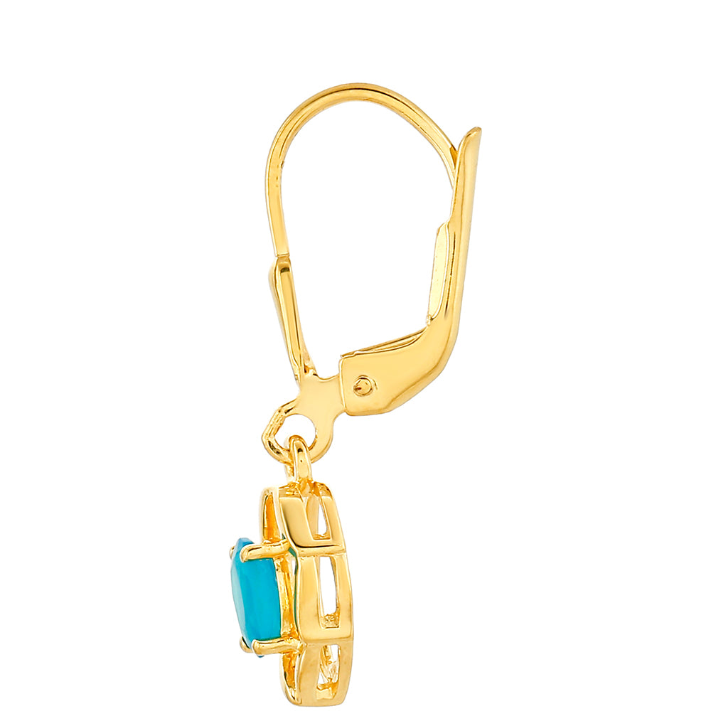 Brincos de Prata com Banho de Ouro com Opala Azul Paraib da Etiópia