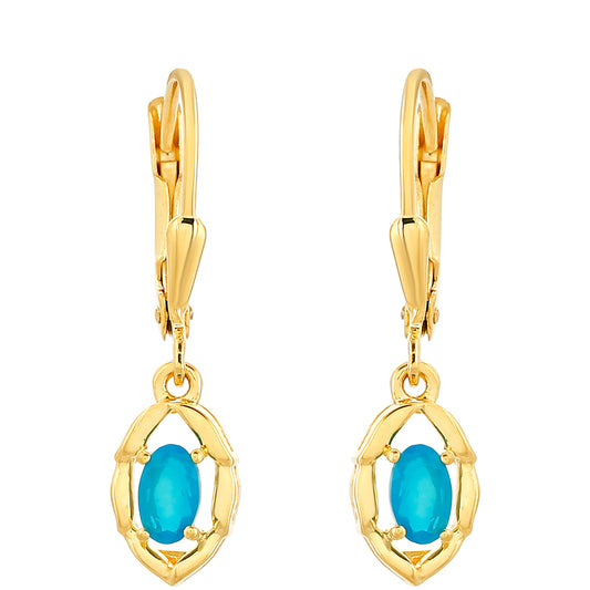 Brincos de Prata com Banho de Ouro com Opala Azul Paraib da Etiópia